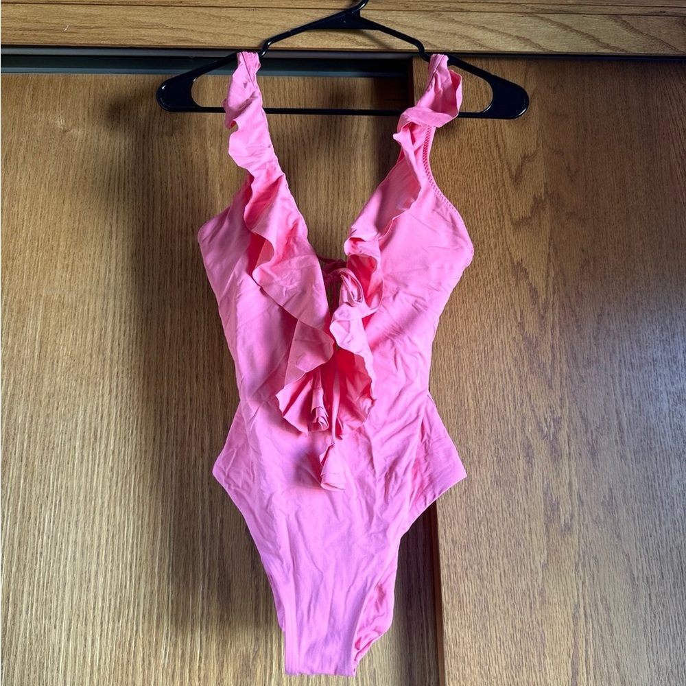 BECCA Pink Ruffled One Piece Swimsuit